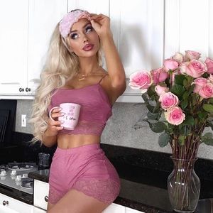 Lace & satin trimmed PJ / lounge set